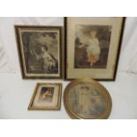 Gilt Oval Frame Regency Coloured Print & Two Others & Baxter Print