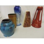 Iden Pottery Table Lamp Base & Four Vases