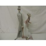 20" Tall Lladro Double Figure of Man & Woman Puppy