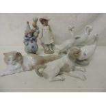 Lladro Balloon Clown, Nao Girl, Geese & Cat & Dog