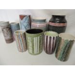 Nine Colourful Studio Pottery Vases