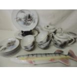 Kutani Egg Shell Decorated Tea Set & Dutch Wall Mounted China Pike