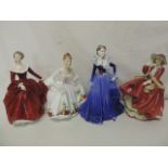 Three Royal Doulton Figures Country Rose, Top of the Hill, Fragrance & One Other