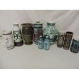 Eight Mid 20th Century Decorated Vases & Mug & Rye Oil & Vinegar