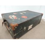 Blue Leather Bound Vintage Traveling Watajoy Suite Case Trunk with Labels