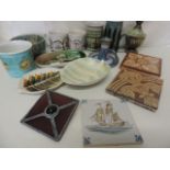 Two Pugin Style Tiles & Others, Mugs & Studio Bowls etc.