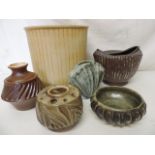 Large Stoneware Vase & Five Small Glazed Pieces