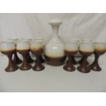 Iden Pottery Decanter & Eleven Matching Goblets