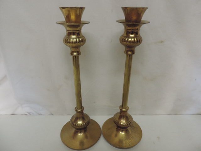 Set of Victorian Kitchen Scales with Weights & Pair of Brass Candle Sticks - Image 3 of 3