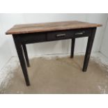 Antique Scrubbed Top Kitchen Table with Drawer on Dark Grey Painted Base