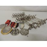 Two Sets of Silver Plate Knife Rests & Four Continental Shootig Medals