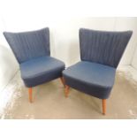Pair of 1950's Blue Upholstered Stylized Side Chairs