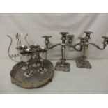 Pair of Silver Plate Candelabra & Sheffield Plate Salver & Goblet & Candle Stick