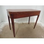 Early 19th Century Mahogany & Satinwood Inlay Fold Over Tea Table on Square Tapered Legs