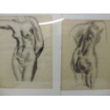 Pair of Charcoal Female Life Studies Unmounted in Clip Frames French 1926