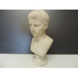 15" Antique Italian Carved Marble Bust of Young Roman Man on Separately Carved Base