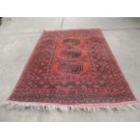 Arabic Three Central Lozinge Design Carpet in Reds & Blacks