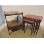 Reproduction Nest of Tables with Red Tops & Two Tier Lamp Table