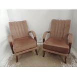 Pair of Art Deco Bentwood Arm Fireside Chairs