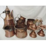 Arabic Coffee Pot & Collection of Similar Copper Ware & Alarm Clock
