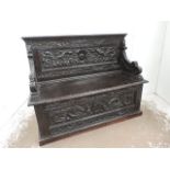 Victorian Oak Highly Carved Warwick Ware Monks Seat / Chest