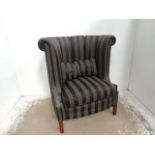 Black & Grey Stripe Upholstered Modern Stylized Wing Armchair