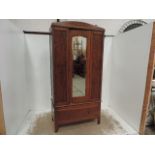 Oak Single Wardrobe with Mirror Door & Drawer Below