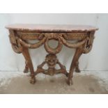 Carved & Composition Gilt Louis 15th Style Console Table with Rose Figured Marble Top