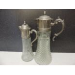 Two Tall Silver Plate Top Claret Jugs