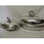 Silver Plate Meat Cover with Crest & Covered Entrée Dish on Feet
