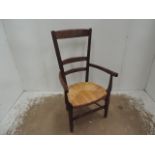 Antique Shaker High Back Open Armchair with Rush Seat