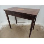Mid 20th Century Mahogany & Satinwood Inlay Flip Top Card Table with Shell Centre