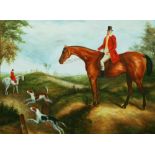 A LATE 19TH/EARLY 20TH CENTURY HUNTING SCENE, oil on canvas, depicting huntsmen and hounds in a