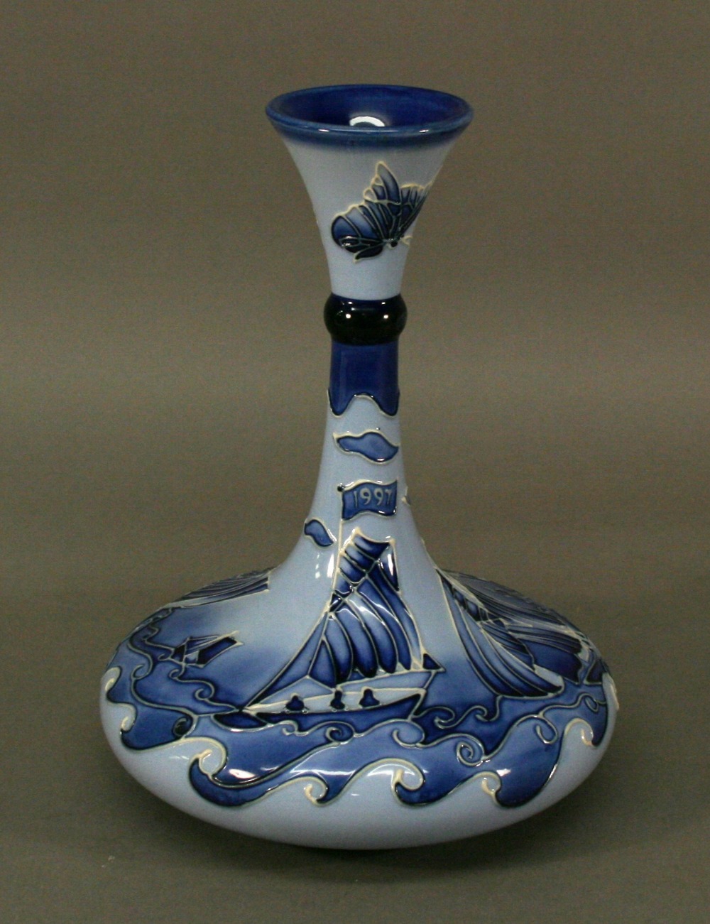 A MOORCROFT POTTERY 'FLORAN YACHT' PATTERN VASE produced for the 1897-1997 centenary, tube-lined