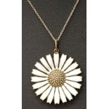 A GEORG JENSEN 925S GILT AND ENAMEL DAISY PENDANT AND EARRING SET of stylised foliate form with