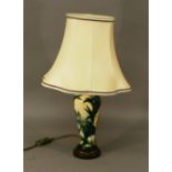 A MOORCROFT POTTERY 'LAMIA' PATTERN TABLE LAMP of baluster form, tube-lined with lily pads and
