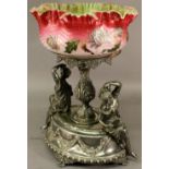 AN AMERICAN SILVER PLATE AND GLASS CENTREPIECE Meriden Britannia Company, U.S.A, the ruffled pink