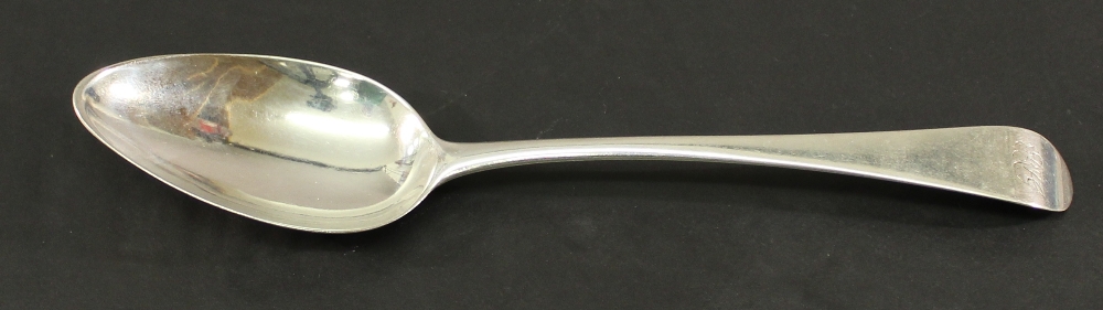A SCOTTISH PROVINCIAL TABLE SPOON, Old English pattern with engraved initials PJG, marks for James