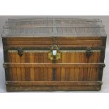 A VICTORIAN RIBBED AND DOMED TRUNK, ribbed construction with iron bound edges and corners. 68cm(h) x