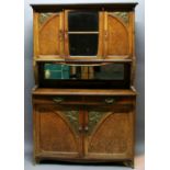 AN EDOUARD DIOT ART NOUVEAU WALNUT, BURR ELM AND BRASS BUFFET,  having a moulded top over three