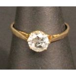 A 9CT GOLD AND CUBIC ZIRCONIUM SOLITAIRE RING, the brilliant-cut stone measuring 1ct approx, the