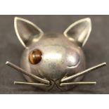 A GEORG JENSEN INC (USA) 'JOPOL' STERLING BROOCH c1940's, formed as a stylised cat head with