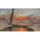 G A Waterston (British 19th/20th century)  A PAIR OF WINTER RIVER SCENES, oil on board, one a wintry