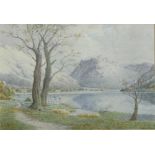 Albert Rosser (1899-1985)  DERWENTWATER, watercolour, with snowy fells, signed lower left, in a card