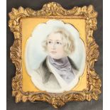 After Daniel Maclise  A 19TH CENTURY PORTRAIT MINIATURE, watercolours on ivory panel, depicting