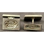 A PAIR OF GEORG JENSEN 925 STERLING CUFF-LINKS of rectangular form with stepped ends and central