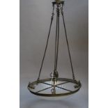 A LATE 19TH/EARLY 20TH CENTURY BRASS AND GLASS PLAFONNIER, the shallow fluted shade with moulded rim