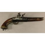 AN EARLY 19TH CENTURY BELGIAN FLINTLOCK SEA SERVICE PISTOL having brass butt, lanyard ring and