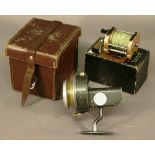 A HARDY BROTHERS 'THE ALTEX' NO3 MARK V SPINNING REEL housed in an associated stitched card case,