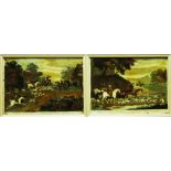 A PAIR OF REVERSE PRINTS ON GLASS Thomas Burford, after James Seymour;   depicting hunting scenes,